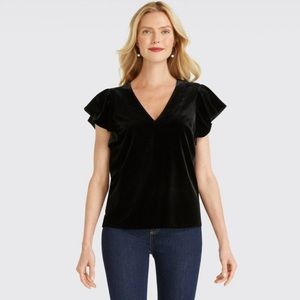 NWOT Draper James Black Velvet Flutter Sleeve Blouse
